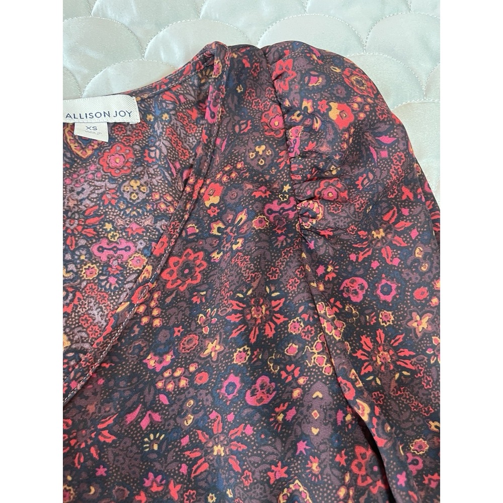 Allison Joy Evereve Tessa V Neck Puff Blouse Size XS Burgundy Autumn Moody - Picture 4 of 8
